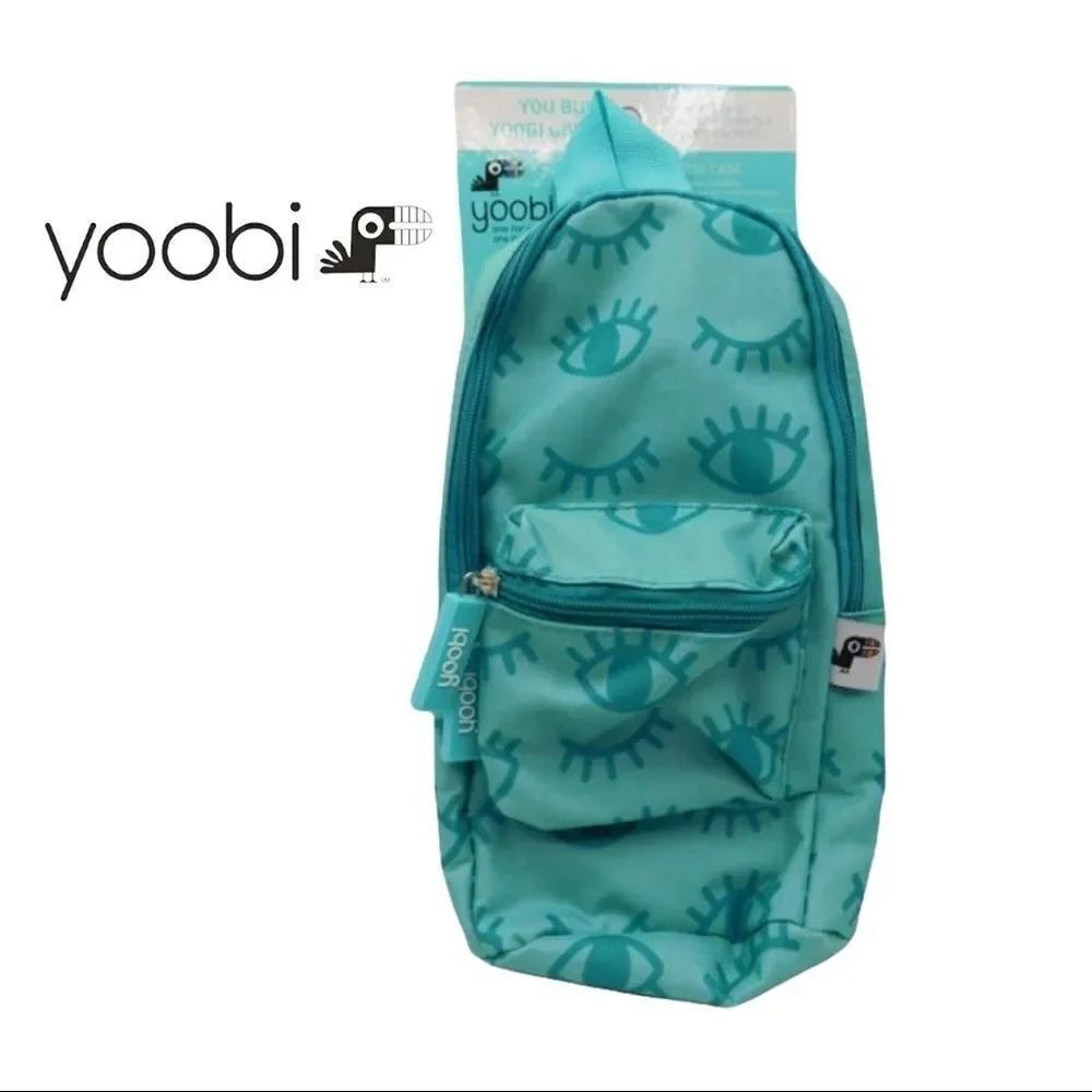 NWT Yoobi Green "Eye" Pencil Case Backpack Bag Zippers